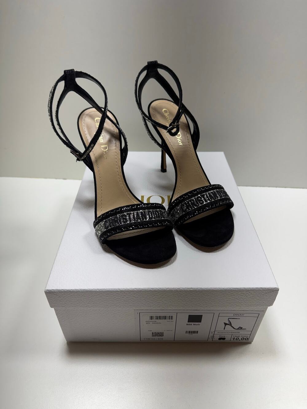 Christian Dior Women’s Designer Heel Sandal Sz 38.5 Open Toe 900 Noir Coquette